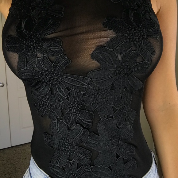 Restocked -Black Floral Mesh Bodysuit- - Picture 5 of 5